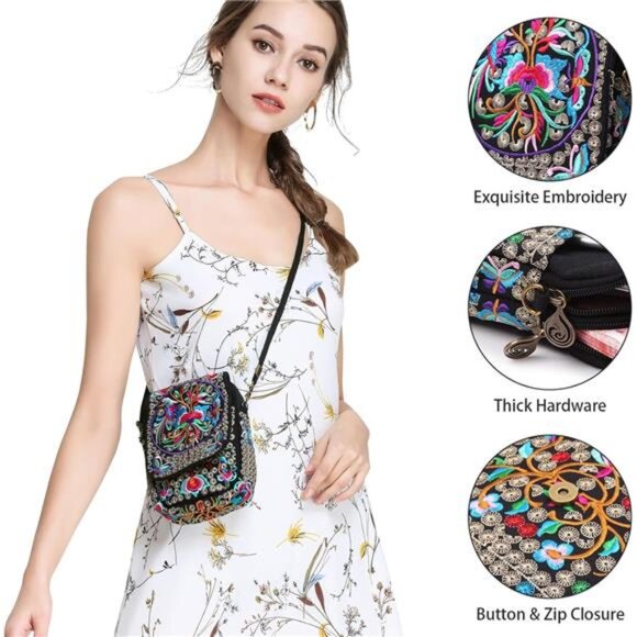 Embroidery Flowers Canvas Crossbody Bag, main image 5
